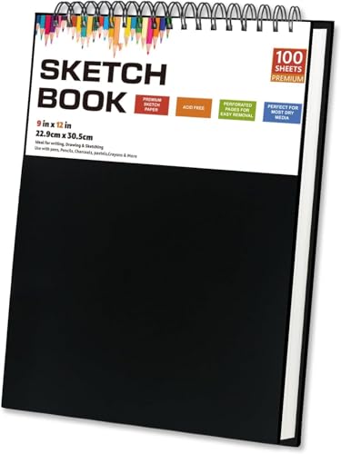Sketch Book for Drawing - 120gsm Thick Paper, Spiral Bound, 100 Sheets, 9" x 12" Inch, Handheld Lightweight, Double Run Time for Lawn, Yard, Patio, Garden Cleaning 1