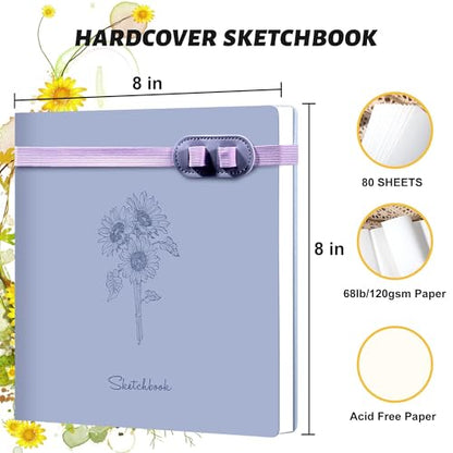 Yoment Hardcover Sketch Book, Sketchbook for Drawing with 2 Pencils, 150GSM Thick Paper, Square Art Sketch Book Drawing Paper Book 160 Pages Sketch Pad Journal for Women Adults,Gift Boxed,Purple - color: Purple