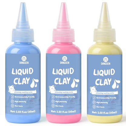 Liquid Polymer Clay, Liquid Clay for Polymer Clay Oven-Bake, for DIY Enthusiasts, Education and Crafting, Easy to Shape & Multi-Mold Compatible, Antiquewhite 60ml, Blue 60ml, Pink 60ml