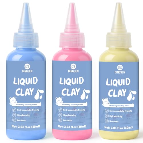 Liquid Polymer Clay, Liquid Clay for Polymer Clay Oven-Bake, for DIY Enthusiasts, Education and Crafting, Easy to Shape & Multi-Mold Compatible, Antiquewhite 60ml, Blue 60ml, Pink 60ml