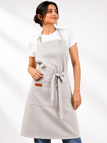 100% Cotton Kitchen Apron with 2 Pockets – Adjustable Chef Apron for Cooking Baking BBQ – Unisex Apron - color: Light Grey, size: Standard