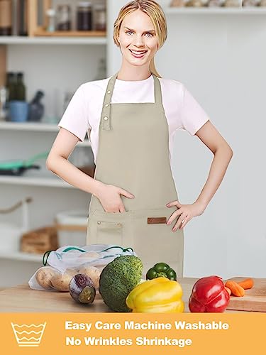Kitchen Cooking Apron for Women Men with Big Pockets Canvas Waterproof Aprons for Server Pottery Artist Chef Apron - color: Off-white