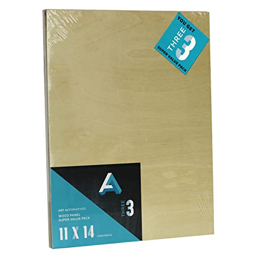Art Alternatives Wood Panel Super Value Pack, Uncradled, 11" x 14", 3/Pkg.