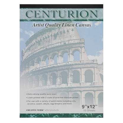 Centurion Acrylic Primed White Linen Canvas Sheet Pad, 9" x 12" 11oz Weight, Tape-Bound for Acrylics, Alkyds, Water-Mixable Oils - size: 9" x 12"