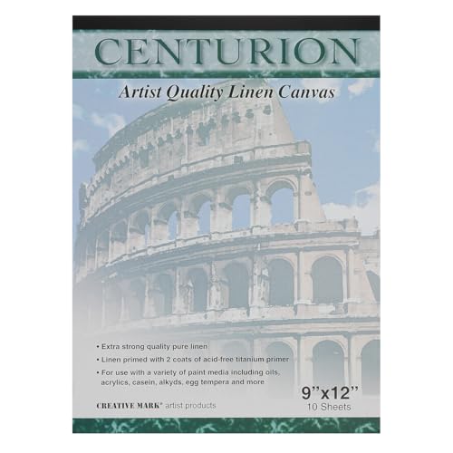 Centurion Acrylic Primed White Linen Canvas Sheet Pad, 4 Pack, 9" x 12" - 40 Total Sheets, 11oz Weight, Tape-Bound for Acrylics, Alkyds, Water-Mixable Oils - size: 9" x 12"