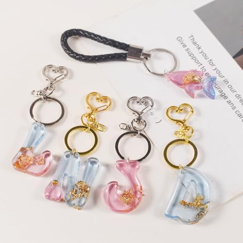 Anlan-angel Alphabet Keychain Molds with Hole, 121Pcs Reversed Alphabet Silicone Molds for Resin Letter Number Epoxy Casting Molds Keychain Making Kit with Key Ring O Ring for Resin Crafts