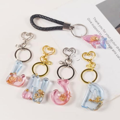 Anlan-angel Alphabet Keychain Molds with Hole, 121Pcs Reversed Alphabet Silicone Molds for Resin Letter Number Epoxy Casting Molds Keychain Making Kit with Key Ring O Ring for Resin Crafts