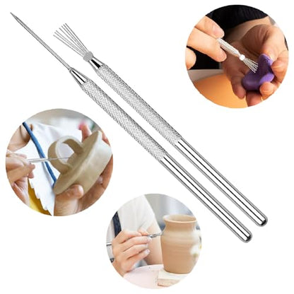 Clay Art Tools Set. 13Pcs Polymer Clay Tools Kit, Acrylic Roller Clay Rolling Pin, Stainless Steel Clay Sheets, Texture Needle & Ball Stylus Dotting Tools