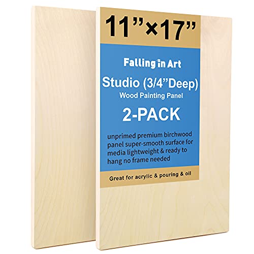 Unfinished Birch Wood Canvas Panels Kit, Falling in Art 2 Pack of 11x17’’ Studio 3/4’’ Deep Cradle Boards for Pouring Art, Crafts, Painting, and More - size: 11*17 2-pack