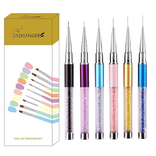 6Pcs Crystal Handle Nail Liner Brush Set - Ultra-Fine Nail Art Detail Brushes for French Tips & Intricate Patterns, Colorful Handle Nail Painting Brushes for Gel Polish, Salon & DIY Manicure Tools - color: 6PCS Liner Brush 2