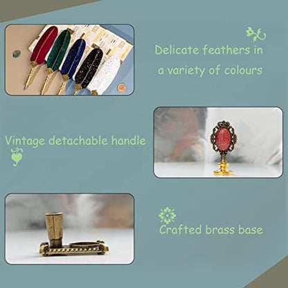 Joyeee Feather Calligraphy Dip Pens and Nibs, Stationery Paper, Pen Base, Spoon, Black Ink Bottle, Dip Pen Wooden for Writing Letters, Greeting Cards, Valentine’s Day Gift for Writing Drawing Lover - color: #102 Purple feather pen set