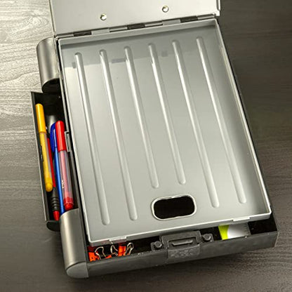 Officemate Double Storage Clipboard, Form Holder with 2 Compartments, Magnetized Storage, Pen Holder & Clip, Letter Size, Recycled Plastic, Gray/Black (83357) - size: Letter size