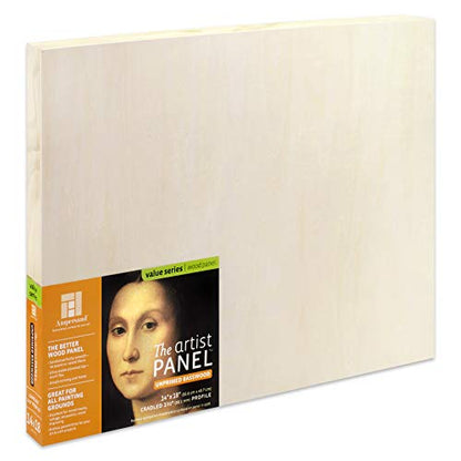 Ampersand Art Supply Unprimed Basswood Artist Panel, 1-1/2" Cradled Profile, 14"x18" - size: 14"x18", style: 1-1/2" Cradled