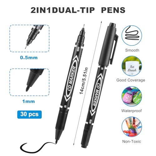 YUXIANLB Black Markers for Drawing, 30 Pack Dual Tip Brush Pens Permanent Marker Set for Art Drawing Sketching Writing Dooding Marking - size: 1 Count (Pack of 30)