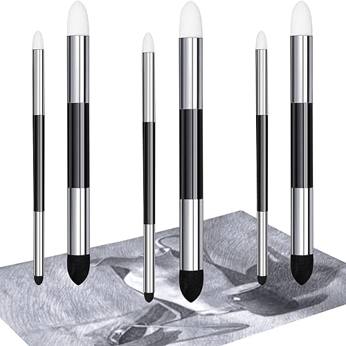Kosiz 6 Pcs Blending Sponge Pen Double Headed Rub and Buff Washable Sketch Rubbing Sponge Brush Wipe Reusable Blending Stump Drawing Art Blenders for Artist Highlight Shadow Detail Tool (White,Black) - color: White,black