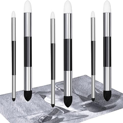Kosiz 6 Pcs Blending Sponge Pen Double Headed Rub and Buff Washable Sketch Rubbing Sponge Brush Wipe Reusable Blending Stump Drawing Art Blenders for Artist Highlight Shadow Detail Tool (White,Black) - color: White,black