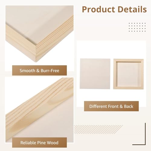 12 Piece Cradled Wooden Panels Set, 2 Sizes of Pine Wood Art Boards for Painting with Watercolors, Oils, and Acrylics