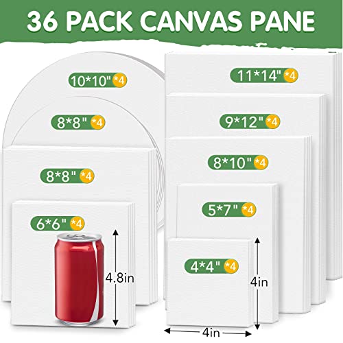 ESRICH Canvases for Painting, 36 Pack Canvas Boards 4x4, 6x6, 8x8, 5x7, 8x10, 9x12, 11x14, Round Canvas Panels with 8x8,10x10-Cotton Primed Blank Large Canvases for Acrylic, Oil, Gouache & Tempera. - style: 36 Packs Canvas Panel - 9 Sizes(4 of Each)