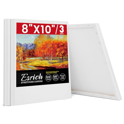ESRICH Stretched Canvas for Painting, 3 Pack 8x10 Canvas Value Pack, Primed Acid-Free Cotton Blank Canvas, Paint Canvases for Oil & Acrylic Paint. - size: 8x10in 3pack