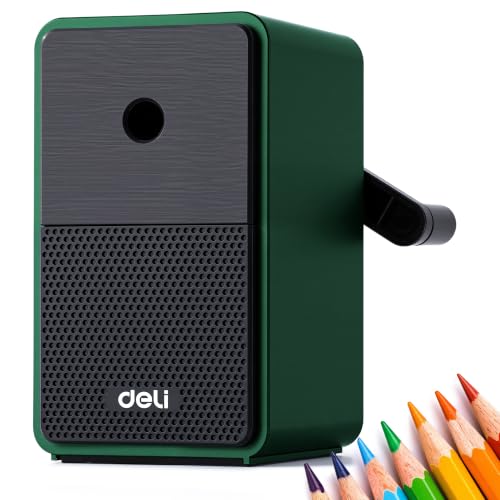 Deli Manual Hand Crank Pencil Sharpener with Adjustable Point for Colored Pencils, Kids, Students, Classroom, Home and Office, Deep Green - color: Deep Green