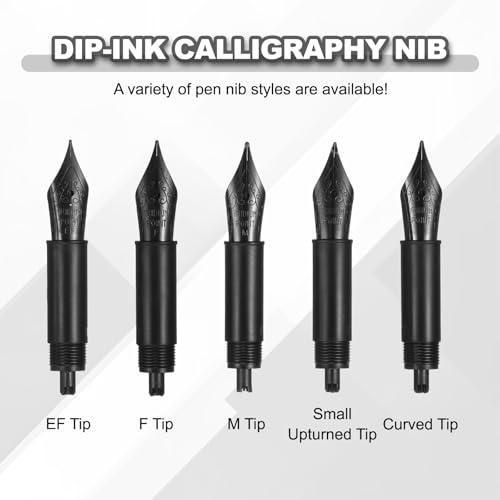 PATIKIL 0.6 mm Line Width Fountain Pen Nib Replacement, 304 Stainless Steel Special Spare Ink Dip Calligraphy Pen Nib with Thread for Drawing Writing Signing, Black(Small Curved Tip)