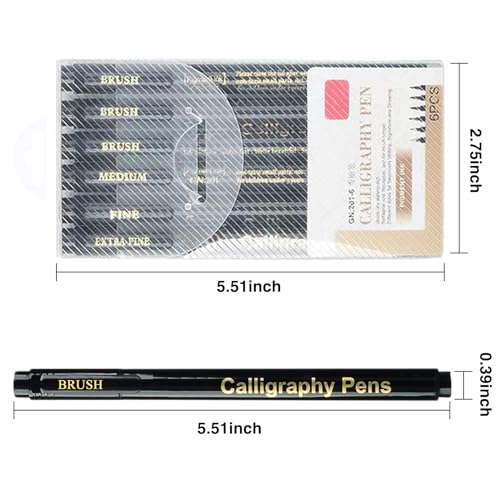 SAYEEC Calligraphy Brush Pens, Refillable Hand Lettering Pen, Black Ink Calligraphy Brush Markers Set for Writing Journaling Sketching Art Drawing Illustration Scrapbooking (4 Size, 6 Pack)