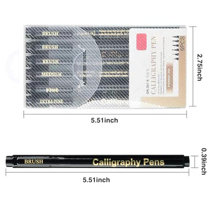 SAYEEC Calligraphy Brush Pens, Refillable Hand Lettering Pen, Black Ink Calligraphy Brush Markers Set for Writing Journaling Sketching Art Drawing Illustration Scrapbooking (4 Size, 6 Pack)