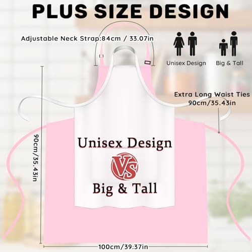 2 Pack Plus Size Waterproof Cooking Chef Apron with 2 Pockets for Men Women - color: Pink