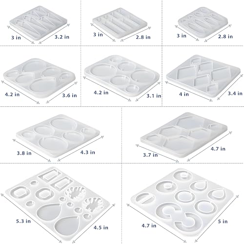 Resin Earring Molds,Resin Jewelry Molds with 10 Packs Variety Shape Resin Molds Silicone,Earring Silicone Molds for resi n Pendant, Earrings,Keychains(Included 40Pcs earringhooks) DIY Gift - color: Earring Molds