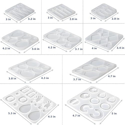 Resin Earring Molds,Resin Jewelry Molds with 10 Packs Variety Shape Resin Molds Silicone,Earring Silicone Molds for resi n Pendant, Earrings,Keychains(Included 40Pcs earringhooks) DIY Gift - color: Earring Molds