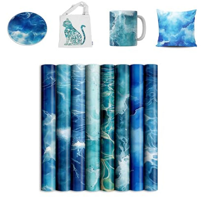 Blue Watercolor Pure Water Sublimation Transfer Ink Sheets for Sublimation Blanks Mug Tumbler T-Shirt Tote Bag,8 Sheets 12x12inch - color: Watercolor