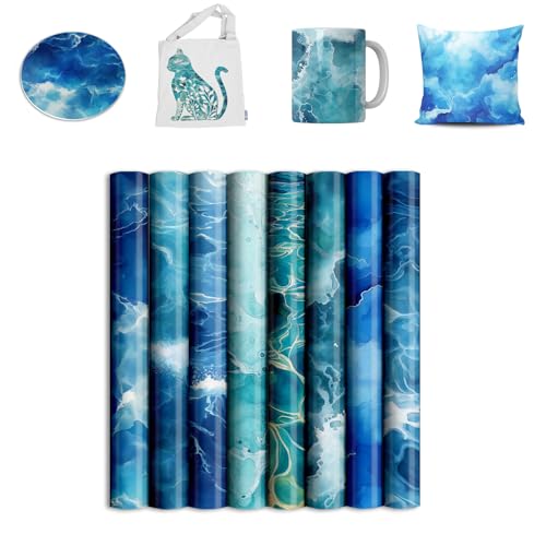 Blue Watercolor Pure Water Sublimation Transfer Ink Sheets for Sublimation Blanks Mug Tumbler T-Shirt Tote Bag,8 Sheets 12x12inch - color: Watercolor