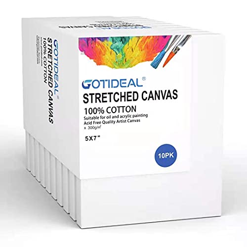 GOTIDEAL Stretched Canvas, 5x7 Inch Set of 10, Primed White - 100% Cotton Artist Canvas Boards for Painting, Acrylic Pouring, Oil Paint Dry & Wet Art Media - color: White, size: 5"x7"