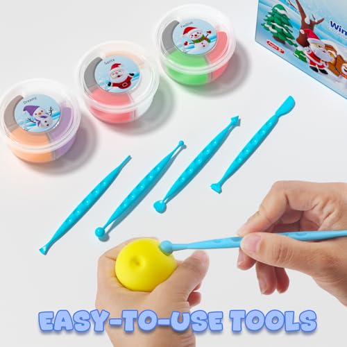 Air Dry Clay Kit - Christmas Crafts for Kids 12 Boxes Winter Theme, Ultra Light & Soft, Safe & Non-Toxic, DIY Modeling Clay with Sculpting Tools und Tutorials, Creative Arts und Crafts Toys Gifts