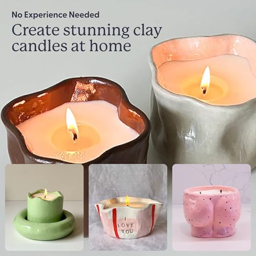 Sculpd Candle Making Pottery Kit for Adults with Air Dry Clay and Acrylic Paint Set, Non-Toxic Eco Soy Wax, Scented Fragrance Oil, Candle Glaze, Tools & Guide, 1 Candle, Peony Rose - color: Peony Rose, size: 1 Candle