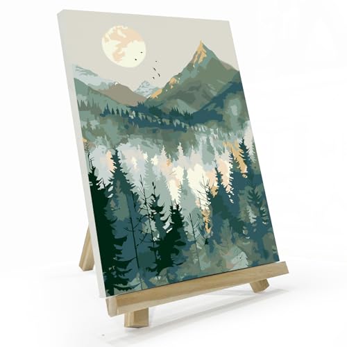 JOOZ Mountain Paint by Number for Adults, Paint by Numbers Kit for Adults with Frame, DIY Mountain Landscape Paint by Number Kits Framed Canvas, Oil Painting Kit for Home Wall Decor 8 x 12 Inch - color: Montain Landscape