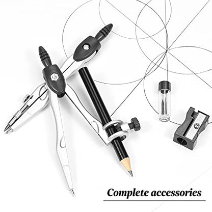 Vobou Math Geometry Kit Sets 10 Piece Student Supplies with Shatterproof Storage Box,Includes Rulers,Protractor,Compass,Eraser,Pencil Sharpener,Lead Refills,Pencil,for Drafting（Black） - color: Black