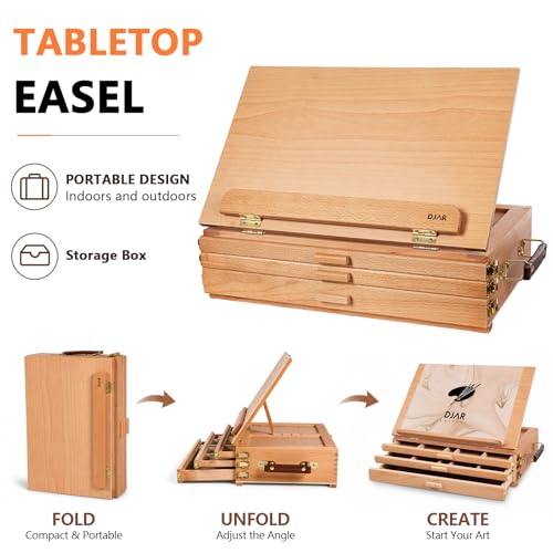DJAR 87 Pcs Acrylic Paint Set with Tabletop Art Easel, 3-Drawer Storage Box | Complete Art Supplies Includes 24 Colors Acrylic Paint, Sketch Book & Pads, Premium Painting Kit for Adults and Beginners
