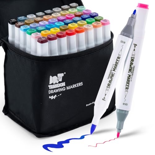 TRANSON Alcohol Markers for Drawing Coloring 48 Colors Dual-tip Fine and Brush Tips - style: 48 Colors Brush and Fine