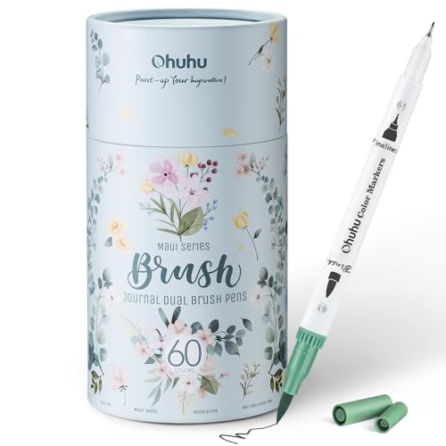 Ohuhu Markers for Adult Coloring Books No Bleeding 60 Colors Coloring Markers Water-based Dual Tips Fineliner & Brush Drawing Pens Art Pens for Kids Adults Sketch Journal - Maui - White - color: White Pen, size: 1 Count (Pack of 60)