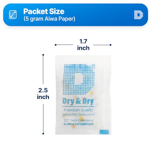 Dry & Dry 5 Gram [60 Packets] Orange Indicating Silica Gel Packets Desiccants Silica Packets - Rechargeable Moisture Absorbers for Food Storage, Electronics, 3D Filament & Safes - size: 5 Gram