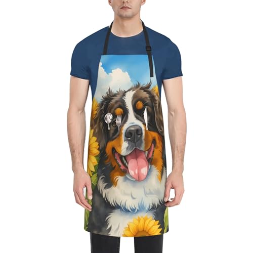 KKdskkds Tribal Boho Geometric Multi-Purpose Adjustable Waterproof Apron With Pocket For Men Women - color: Sunflower & Bernese Mountain Dog