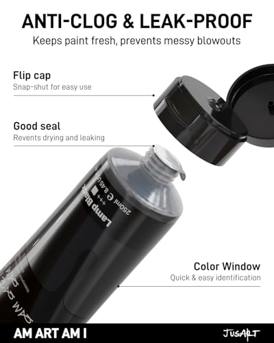 JusArt Black Acrylic Paint, 8.45oz/250ml Large Tube, Heavy Body Rich Pigment, Non-Toxic, Non-Fading Craft Paint for Canvas Wood Metal Fabric Ceramics, Art Supplies for Adults Artists Beginner - color: Black