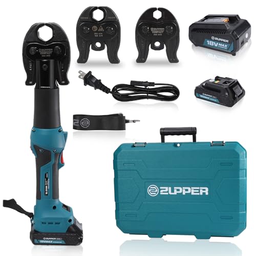 ZUPPER Press Tool Kit for 1/2"to 1" Copper Pipes Compatible with Propress | 18V Electric Pipe Crimping Tool Compact Press Tool Kit Brushless Motor 2pcs 2Ah Battery - size: SL-2430 (3 Press Jaws 1/2" to 1")