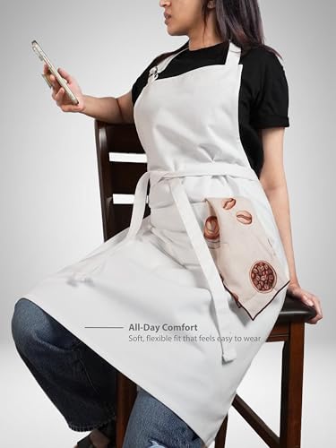 100% Cotton Kitchen Apron with 2 Pockets – Adjustable Chef Apron for Cooking Baking BBQ – Unisex Apron - color: White, size: Standard