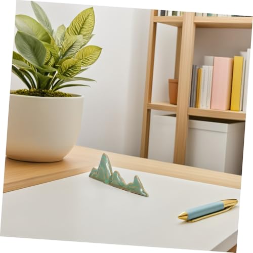 Ceramic Calligraphy Brush Holder with Mountain Shape and Nonskid Base, Green Paint Brush Drying Rack for Painting and Everyday Writing, Artistic Nature-inspired Pen Rest Stand