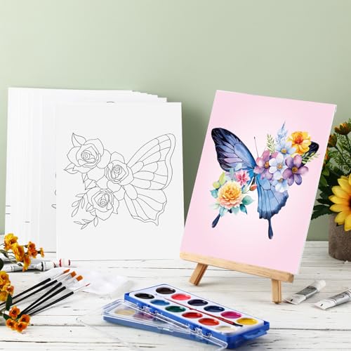 Sherr 12 Pcs Pre Drawn Canvas Pre Printed Canvas for Adults Sip and Paint Party Canvases Painting Kit for Summer Easter Mother's Day Party Favor (Butterfly,8 x 10 Inch) - size: 8 x 10 Inch, style: Butterfly