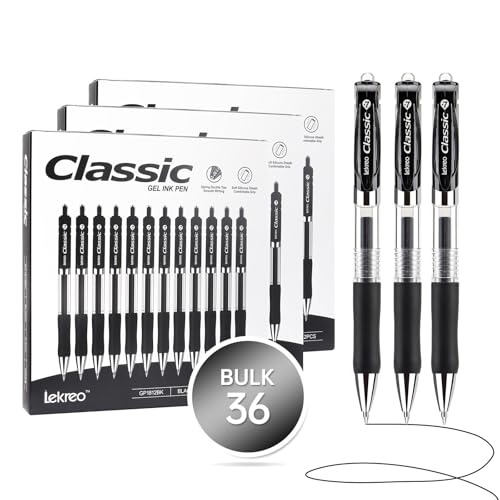 Classic Retractable Gel Roller Pens, 0.7mm Fine Point Black Ink (Black - 36 Packs) - color: Black - 36 Packs