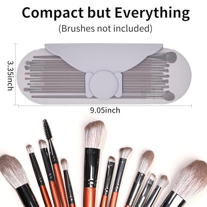 Travel Makeup Brush Holder with Cleaning Pad -Silicone Brush Organizer Case, Magnetic Closure Waterproof Cosmetic Bag for Easy Storage & On-the-Go Cleaning (9.05 Inch) - color: Purple