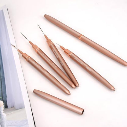 Komall Metallic Nail Art Brushes, 5Pcs Liner Brush Set, UV Gel Polish Painting Art Design Pen for Long Lines, Thin Details, Fine Drawing Sizes 4/8/12/20/25mm(Champagne Gold) - color: Champagne Gold